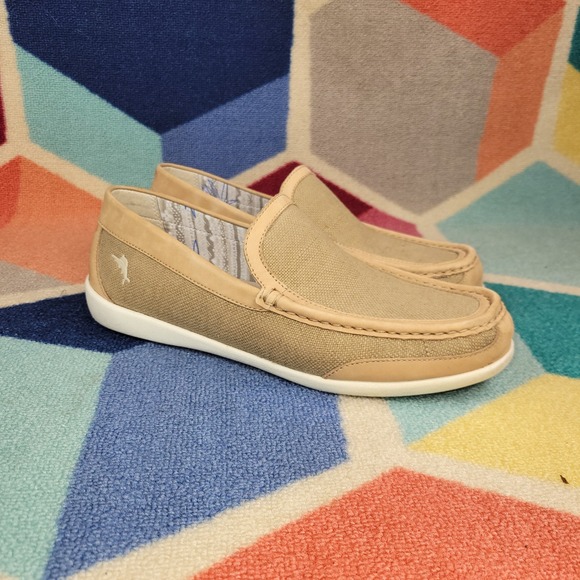 Tommy Bahama Taormina Mens Tan Canvas Leather Slip On Loafers TB9M00057-252